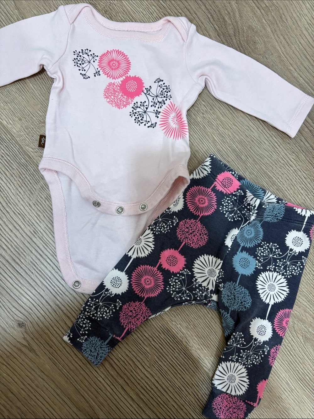 Tea Collection Pink Floral Long-Sleeve One-Piece with Floral Leggings